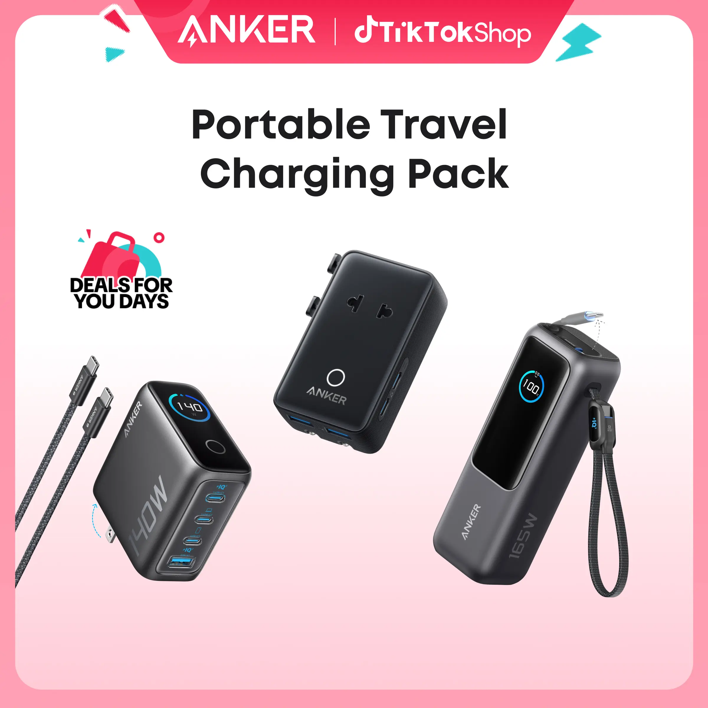 Anker Portable Laptop Power Bank with Built-In Cables, 25,000mAh High-Capacity Battery+Anker Nano Adapter, 5-in-1 Ultra-Compact Global Charger+Anker 140W GaN Laptop Charger, 4-Port Power Adapter with Intuitive Touch Controls