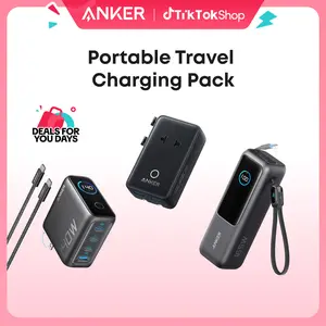 Anker Portable Laptop Power Bank with Built-In Cables, 25,000mAh High-Capacity Battery+Anker Nano Adapter, 5-in-1 Ultra-Compact Global Charger+Anker 140W GaN Laptop Charger, 4-Port Power Adapter with Intuitive Touch Controls