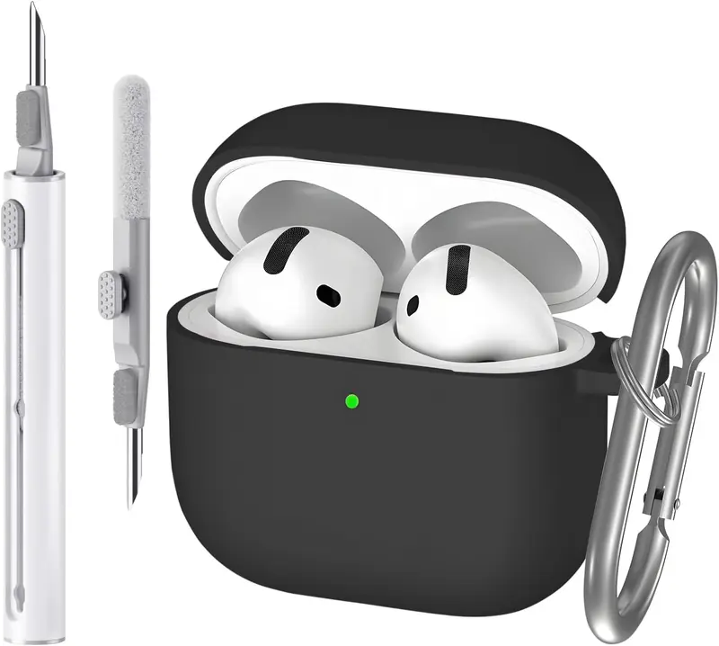 AirPods 4 Case Cover with Cleaner Kit, Soft Skin Silicone Case Compatible with Apple AirPods 4th Generation (2024), Protective Earbuds Case for Men Women with Keychain Accessories