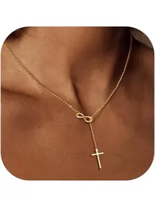 Cross Necklace for Women, Gold Necklace,Dainty Infinity Cross Pendant Necklace, Simple Trendy Choker Minimalist Necklaces Gold&Silver, Faith Christian Cross Gifts, Cross Design Pendant