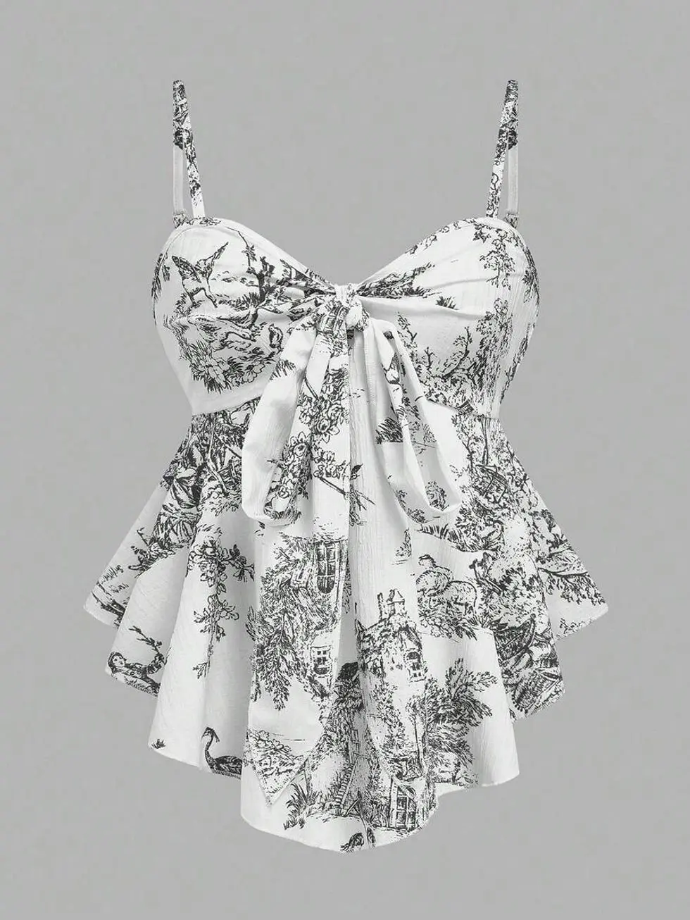Women's Textured Print Cinched Waist Camisole, Elegant For Vacation, Commute And Everyday Wear