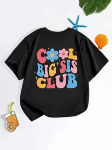 Girl's Cartoon Floral & Letter Print Round Neck Graphic Printed Tee, Fashion Casual Crew Neck Short Sleeve T-shirt for Daily Outdoor Wear, Kids Clothing for All Seasons