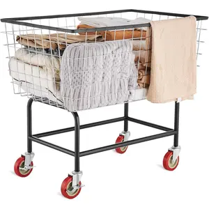 VEVOR Wire Laundry Cart, 3.8Bushel Wire Laundry Basket with Wheels, 32.5''x21.3''x29.9'', Commercial Wire Laundry Basket Cart, Steel Frame with Chrome Finish, 4'' Casters, Wire Basket Cart for Laundry