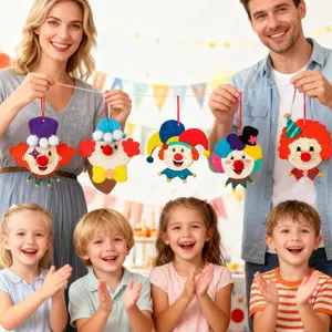 Wooden DIY Craft Kit, Clown Theme Handmade Art Set, Circus Themed Parent-Child Toy, Colorful Hanging Decoration