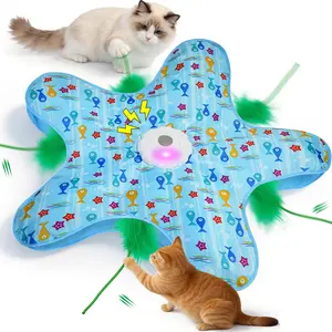 Hide and Seek Interactive Cat Toys, Moving ConcealedWand Feather, Automatic Chargeable Indoor KittenExercise Kicker, Mouse Squeaky, Safe ABS Material CatToys for Bored Indoor Adult Cats