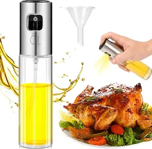 Olive Oil Sprayer Dispenser for cooking, Food-grade Glass Oil Spray Transparent Vinegar Bottle Oil Dispenser 100ml for BBQ/Making Salad/Baking/Roasting/Grilling/Frying Kitchen Portable Utensils