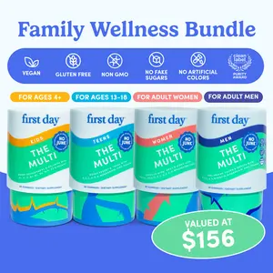 FAMILY BUNDLE & SAVE (4-PACK) - Complete Multivitamin Set for Kids, Teens, Women & Men – Vitamins A, C, D3, K2, B12, Folate + Zinc & Biotin – Immunity, Energy & Brain Support – Vegan, Non-GMO, Clean Ingredient Gummies - 30-Day Supply