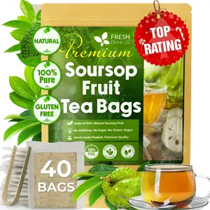 【FreshDrinkUS】 40 Premium Soursop Graviola Fruit Tea Bags, 100% Natural and Pure from Soursop Fruits, Made With Natural Materials-Corn Fiber Tea Bag, Sugar/Caffeine/Gluten Free, Hoja Guanabana Tea