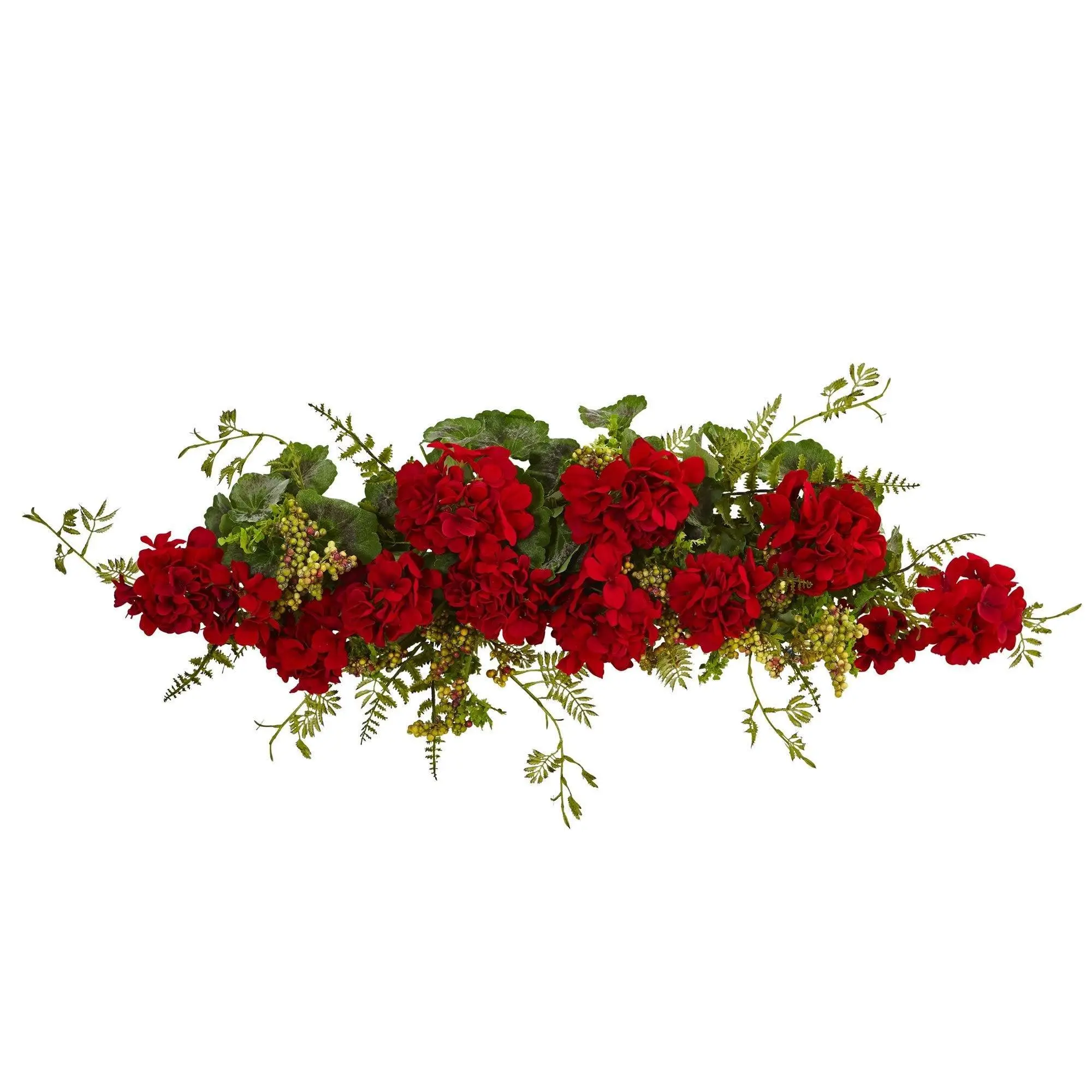 32in Colorful Geranium & Berry Swag - Artificial Flowers Bouquet, Textured Arrangement with Plants, Fruit & Leaf for Home Decor Supplies