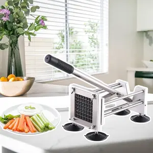 French Fry Cutter, Heavy Duty Professional Stainless Steel Potato Cutter, Removable Handle and 4 Suction Feet, 1/2-inch, 3/8-inch Blades for Potatoes, Onions, Carrots, Cucumbers, Air Fryer