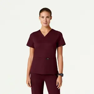 Cesi Slim UltraSOFT™ Scrub Top - Burgundy Workwear Fit Pockets Style