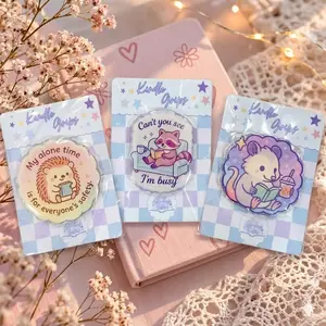 "Bookworm" Animal Kindle Grip Collection - Cute Kawaii Hedgehog, Raccoon & Opossum Phone Griptok Set, Aesthetic Reading Accessories for Kindle Ereader, Funny Book Lover Gift for Her