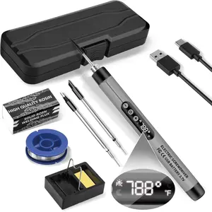 Mini Cordless Soldering Iron Kit, USB Rechargeable Portable Cordless Soldering Iron, LCD Digital Adjustable Temperature Thermostatic Soldering Gun for Home Appliance Repair, DIY Grey