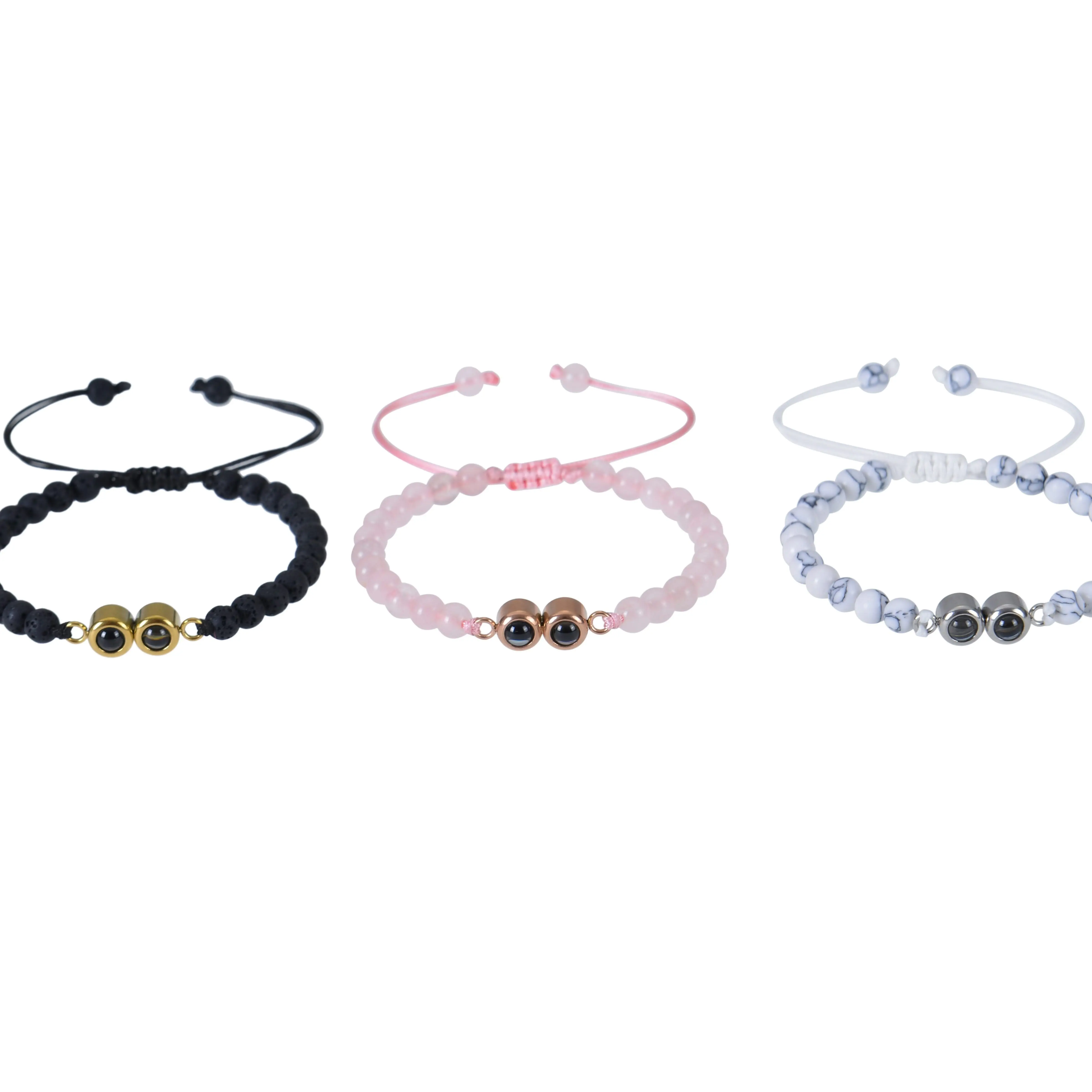 Unisex Photo Projection Bead Bracelets with Two Pictures