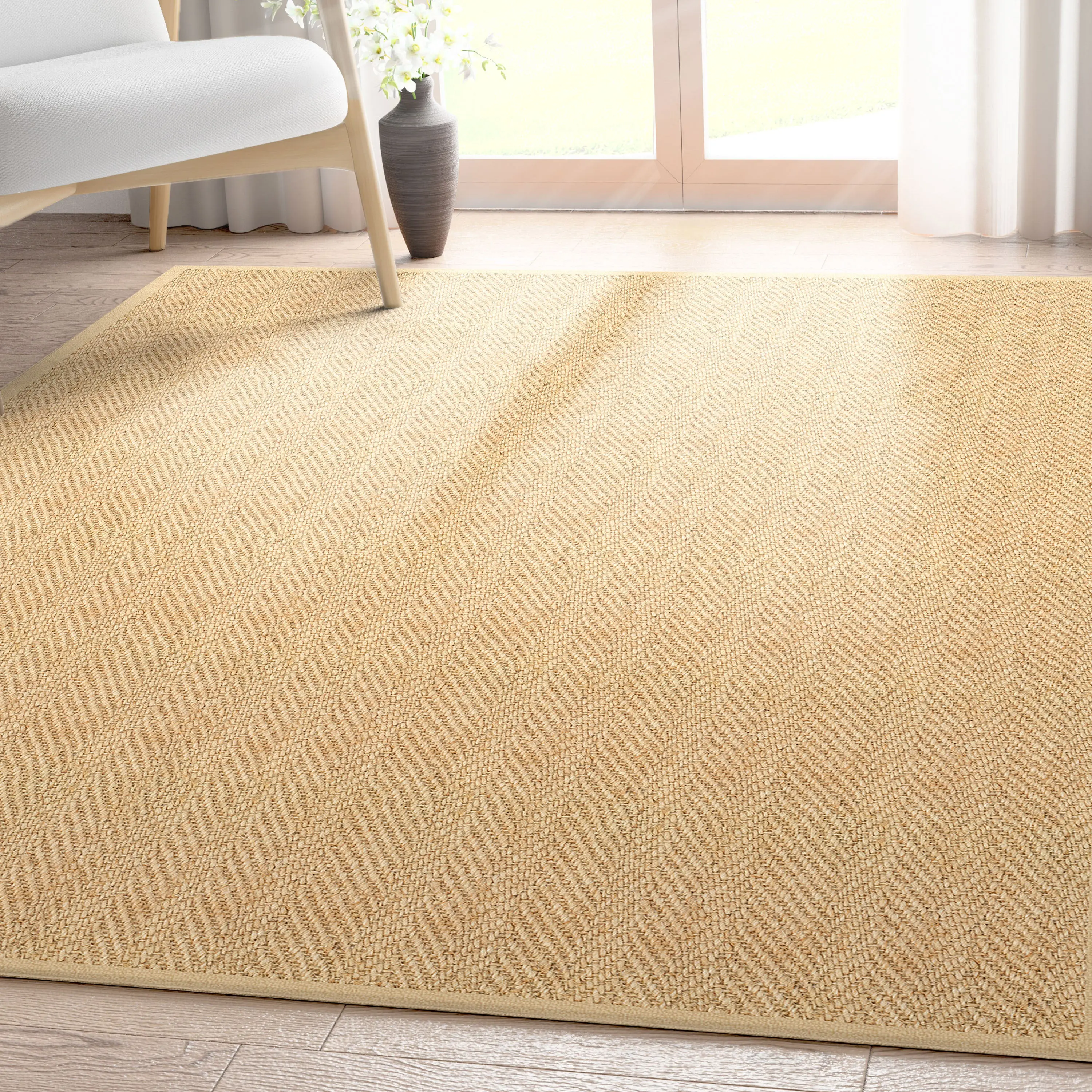 Well-Jute Boerboel Geometric Herringbone Beige Flatweave Rug