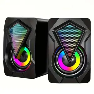 Desktop Wired Speaker, USB Powered & 3.5mm AUX-in Mini LED Lights Laptop Speaker, Stereo Surround Sound Computer Speaker For Home Office