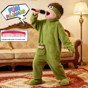 Funny Onesie Set, Large Mouth Monster Loose Hooded Flannel Pajamas, Home Comfort Sleepwear, Party Fun - 3 Piece Set Includes Robe + Comb + Shoes