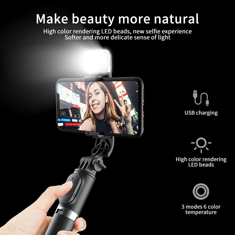 41-Inch Selfie Stick Tripod with Rechargeable Fill Light and Bluetooth Remote, Extendable Phone Tripod Stand, 3 Light Modes and 9 Brightness Levels for Vlogging, Live Streaming, iPhone & Android