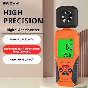 SWEVY Portable Wind Speed Meter Tool with Backlight LCD Display, Right-Swivel Probe, Range 0.3-30m/s, Switch Between Max/min/lock/average Values