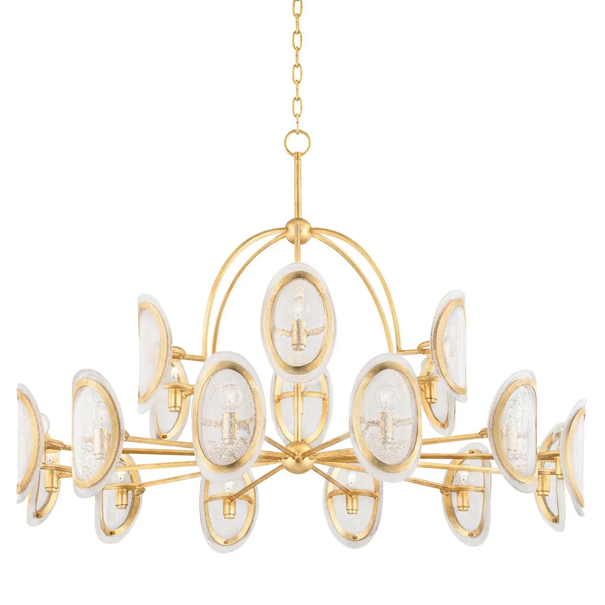 Danes 18-Light Chandelier with Bubbled Glass and Vintage Gold Leaf Finish