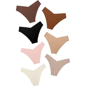 Women's Seamless Bikini Panties, Bikini Sets, V-Waist Hipster Underwear, Invisible No-Show Cut, Skin-Friendly Soft Stretch Fabric Multi-Pack