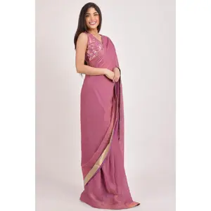 Rhosyn Blush Pink Shimmer Pre Draped Saree