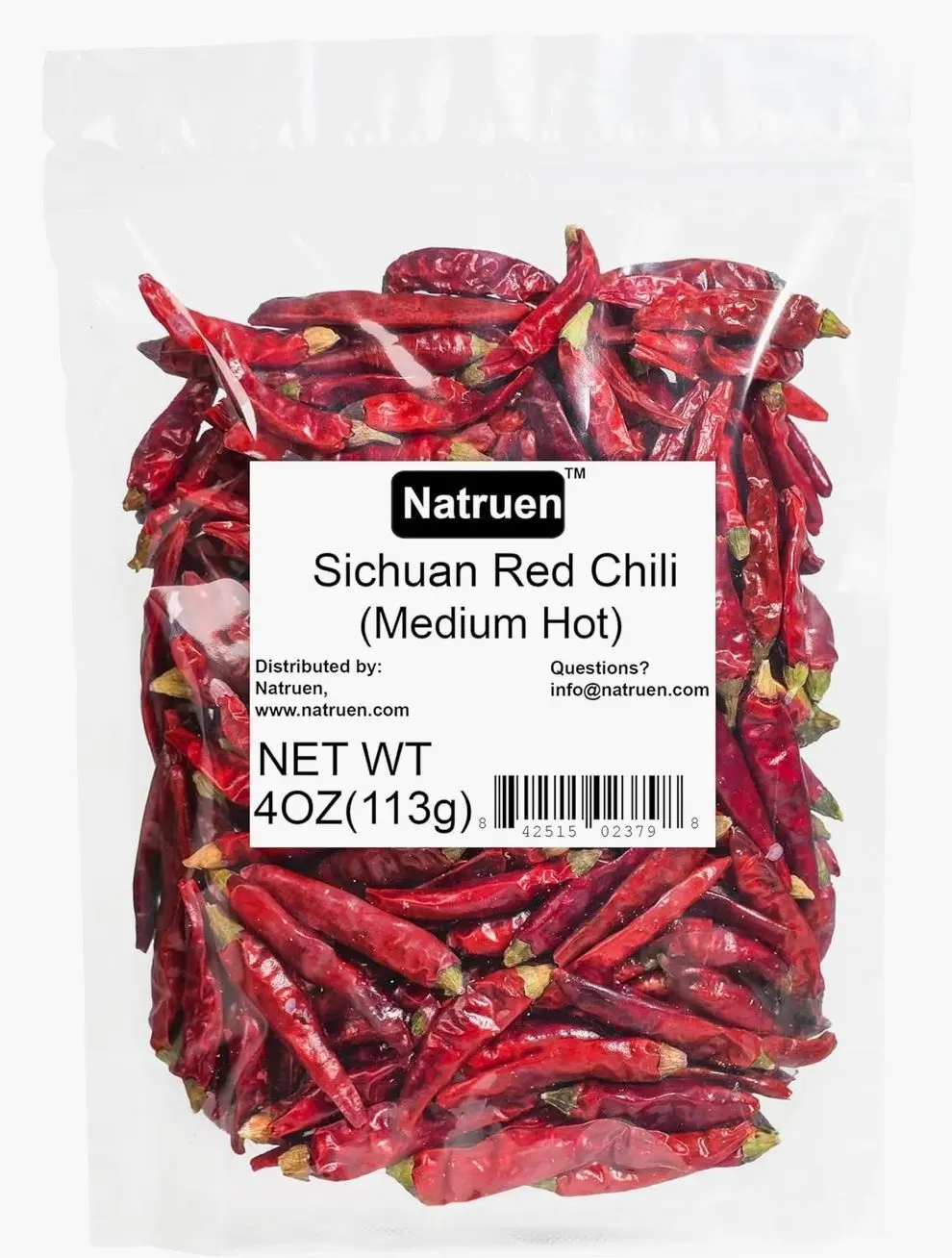 Natruen Whole Dry Szechuan Chinese Red Chili Pods 4 Oz (Medium Hot), Spicy Sichuan Dried Red Hot Chilies for Chili Oil, Paste, and Sauce
