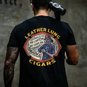 Leather Lung CG Graphic Menswear Short-Sleeve Cotton Crewneck Tee, Vintage Casual Streetwear Top