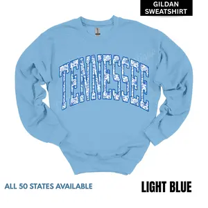 BLUE FLORAL Gildan State Crewneck Sweatshirt -LIGHT BLUE Color, All 50 States Available