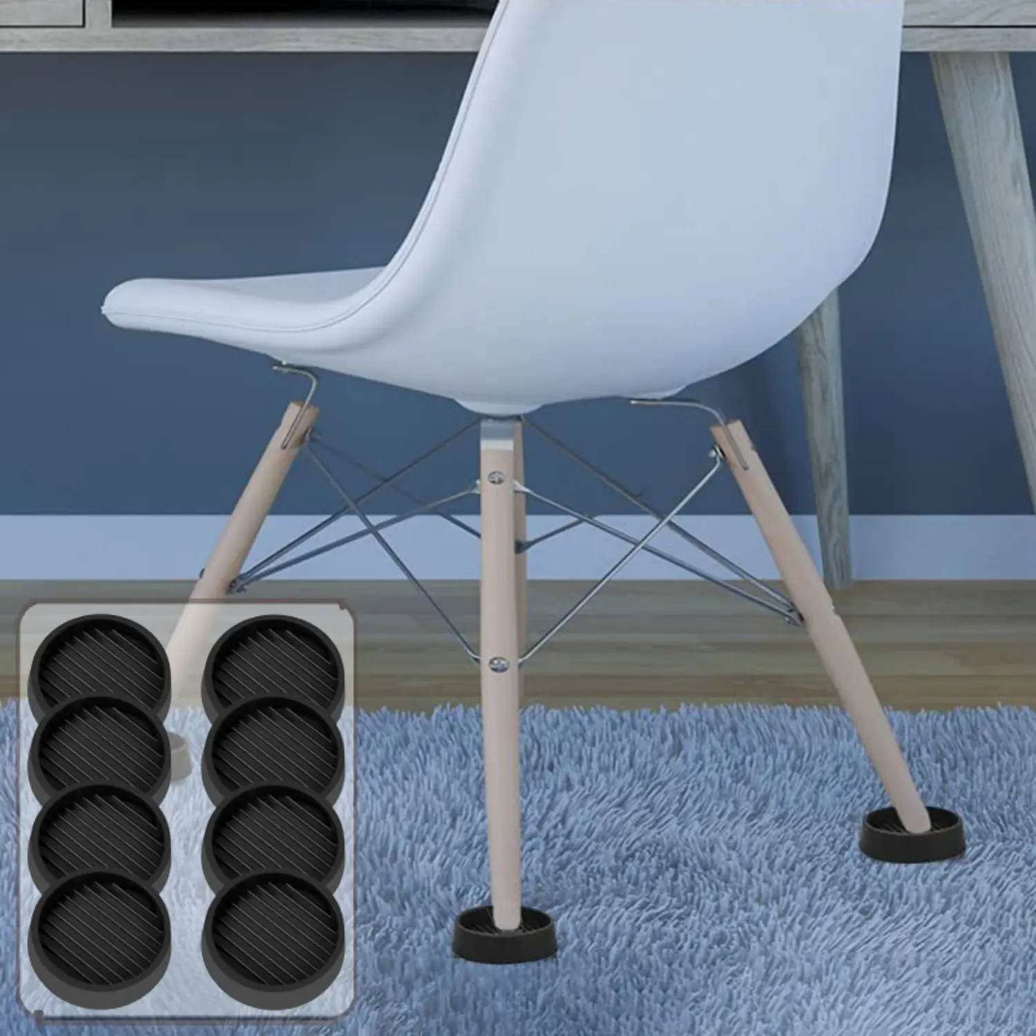 8pcs/2inch 2x2 Inch Round Rubber Caster Cups, Non-Slip Indoor Furniture Pads & Floor Protectors for Bed, Couch, Chair - Black Furniture Feet Stoppers & Grippers