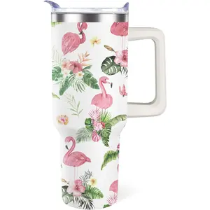 40oz Stylish Portable Printed Insulated Stainless Steel Tumbler - Sturdy, with Handle, Lid, Straw - Women's Beverage Water Bottle for Outdoor Travel, Birthday Gift Kitchenware