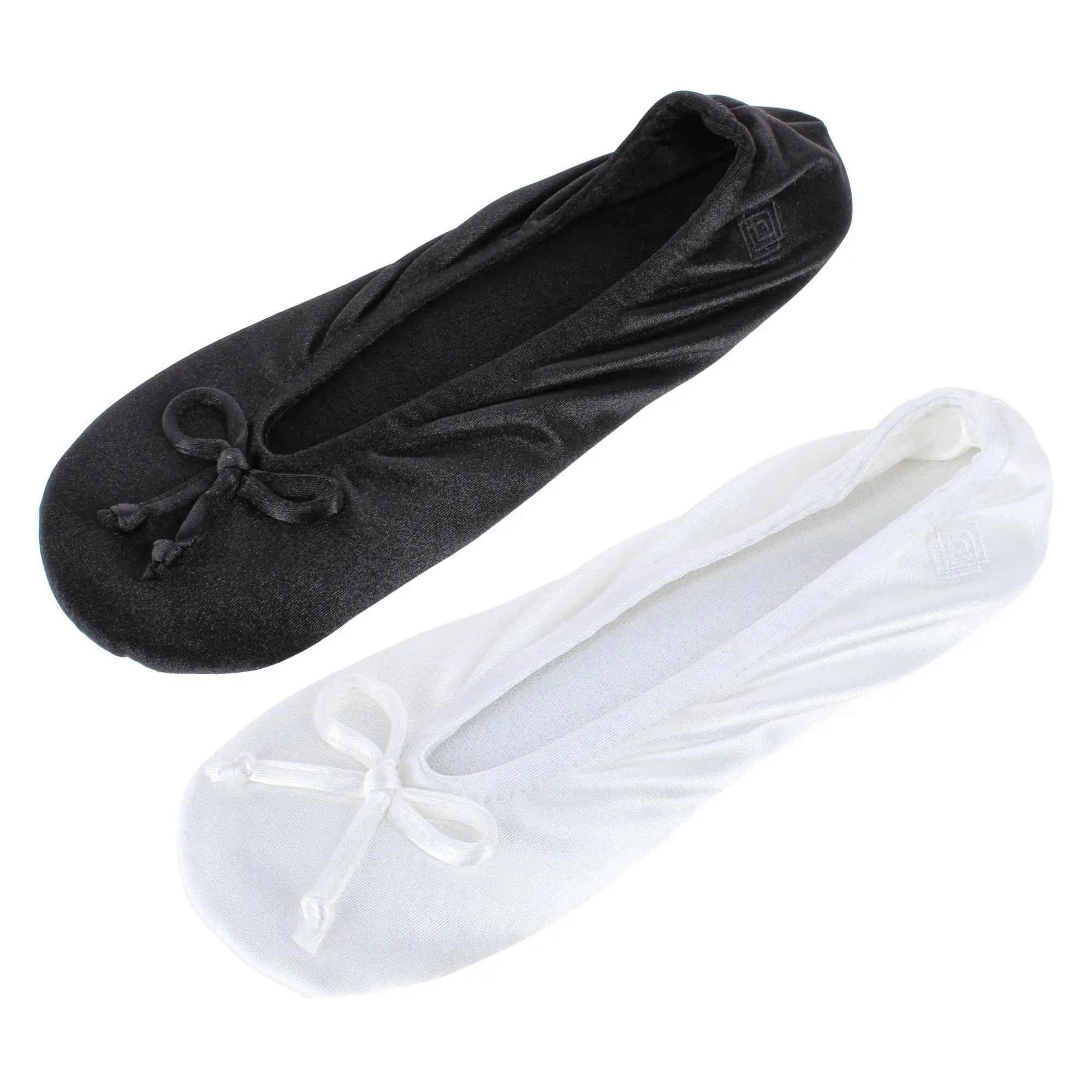 Isotoner Women's Satin Plus Size Ballerina Slippers (Pack of 2), Ballerina Slippers