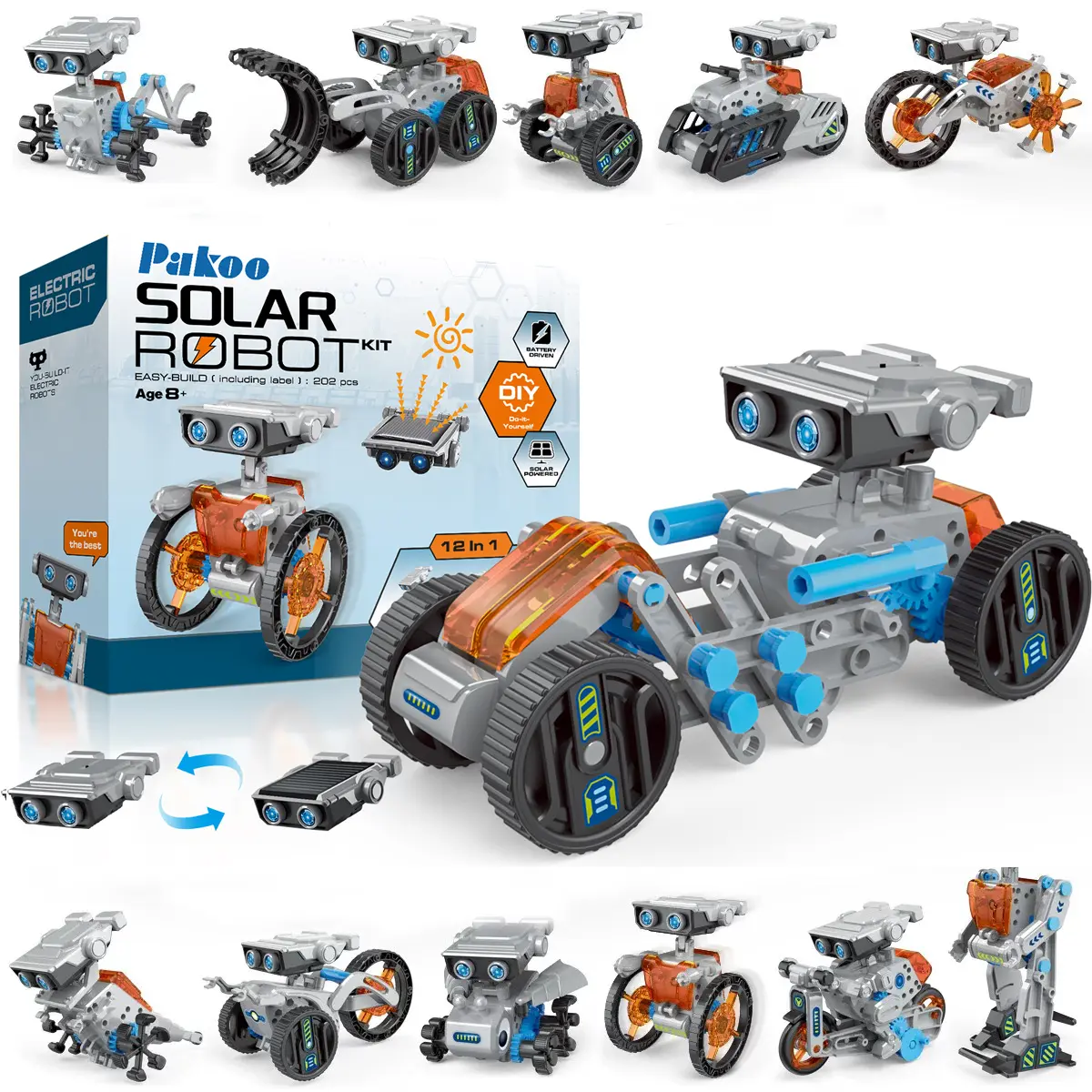 12-in-1 Solar Robot Kit, STEM Building Kit Toys for Kids 8-12, DIY Science Experiment with Solar Panel & Battery Power, Birthday Gifts for Boys Girls