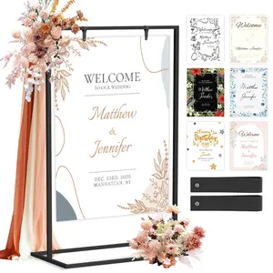 Heavy-Duty Adjustable Metal Sign Stand 50-68 Inch Tall with Golden Frame & Artificial Belt - Wedding Arch, Seating Chart, Party Decorations, izable Display for Events, Posters, /Outdoor Use - Sturdy Portable Frame for Tables & Walls