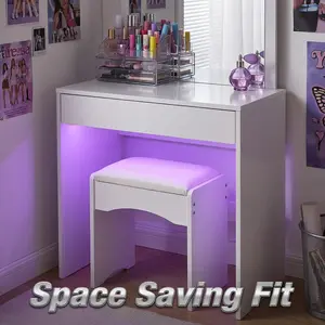 Small Vanity Stool, Cute Vanity Stools with Cushion, White Makeup Vanity Chair for Small Spaces, Living Room, Bedroom, Bathroom, Entryway, Ottoman Foot Rest for Couch Sillas Modern