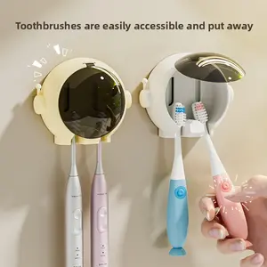Cute Cartoon Toothbrush Holder Wall Mounted Toothbrush Organizer No Drilling Required Bathroom RackSpace Saving Design, Compatible with Electric & Manual Toothbrushes, Ideal for Kids & AdultsEasy to Install TidySuitable for Family & Couple Use -RR