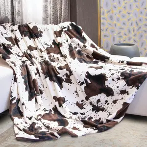 Cow Print Flannel Soft Cozy Blanket, Soft Warm Throw Blanket, All Season Blanket, Breathable Comfortable Blanket, Casual Comfy Bedding, Machine Washable Napping Blanket for Home Office Sofa, Bed, Travel, Camping, Car, Flannel Fleece Blanket