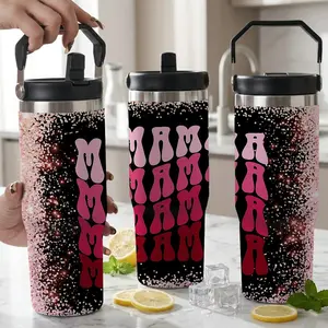 Mother's Day Gifts for Mom - MAMA Tumbler  Vacuum Insulated Cup with Lid and Straw, Retro Pink Sparkle Coffee Mug, Birthday Gifts for Mom, Wife, New Mama, Personalized Style