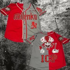 ICP Split Colors Red Milenko Baseball Jersey Shirt – Unisex Button-Up Sports Style, Lightweight & Breathable, Sizes S–5XL (Check Size Chart in Product Details)