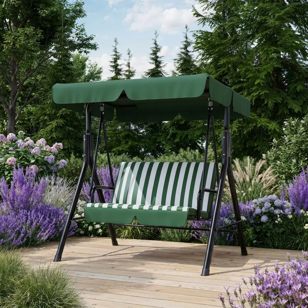 2-Person Outdoor Porch Swing with Adjustable Canopy – Patio Swing Chair with Stand, Heavy Duty Metal Frame for Adults, Garden, Backyard & Poolside