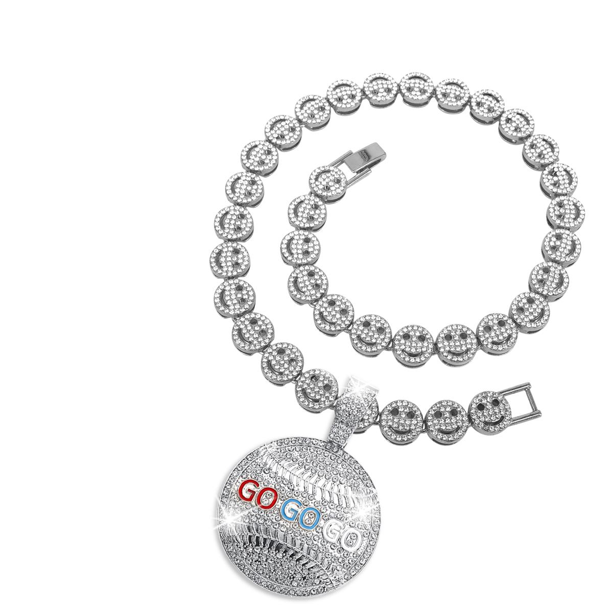 Energetic GO GO GO Pedant with Cute Smiley Face Necklace Gold Zircon Preppy Neckalce 18K Gold and 925 Sterling Smiley Choker Chain Inspirational GO GO GO Necklace Jewelry Gift Ideal Jewelry for Men Women Daily Wear