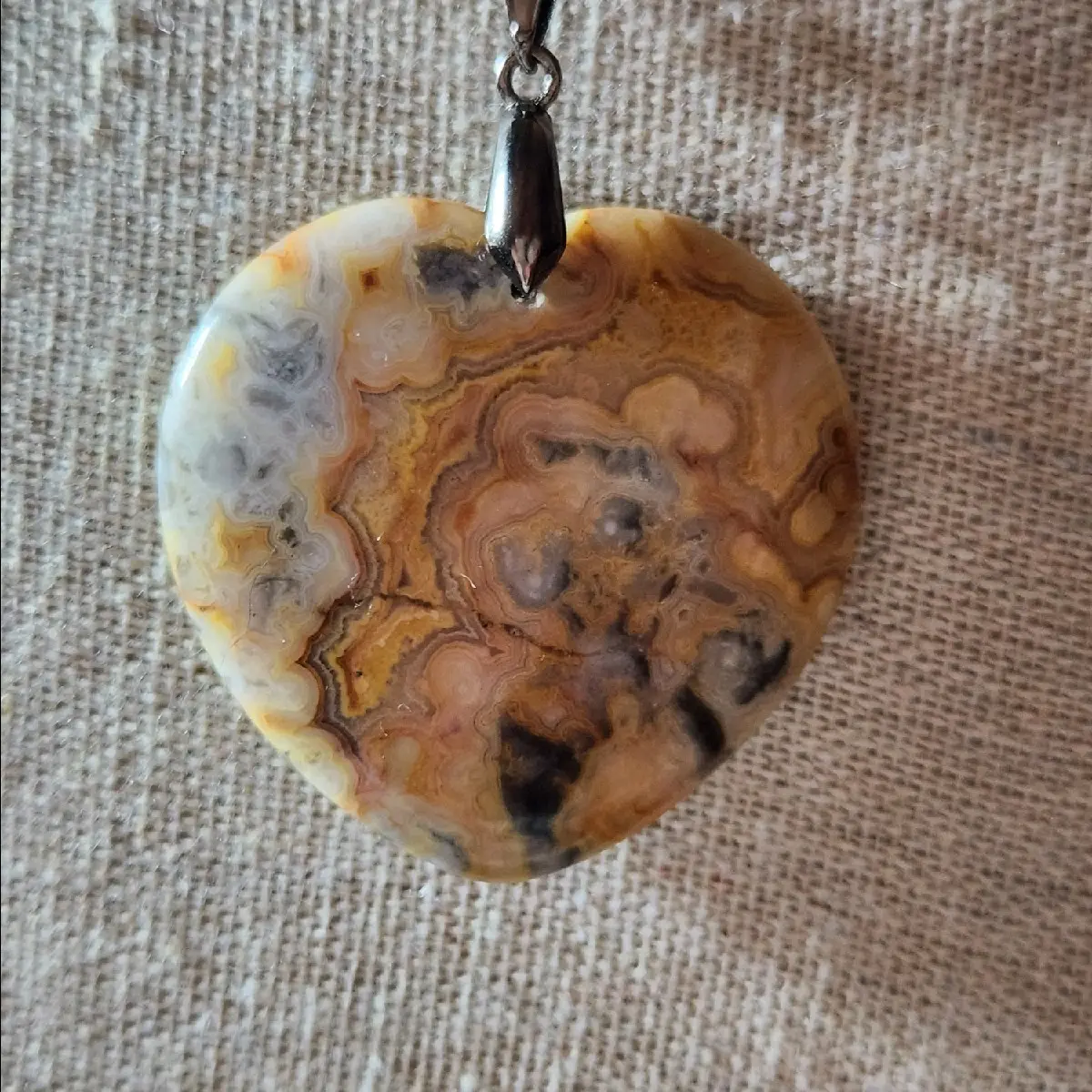 Crazy Lace Agate Worry Stone Crystal Pendant with Cord necklace