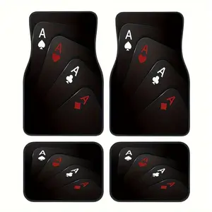 4 pieces of poker style rubber floor mat - non-slip and easy to clean, spade A design, synthetic rubber material, suitable for front and rear seats, car interior accessories | poker theme decoration | durable car floor mat