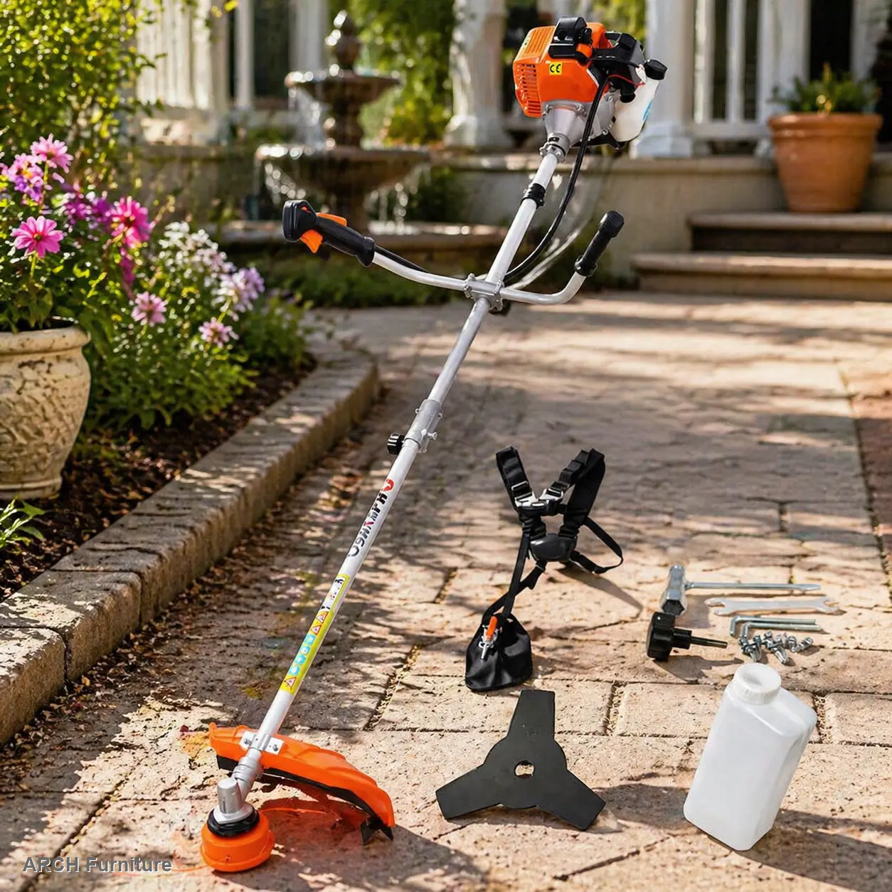 52cc Gas-Powered 2-in-1 Weed Eater & Brush Cutter with 1e44f Engine, 10-in Portable Design, Easy Pull Start, Full Crank, Rubber Grip, Shoulder Straps, Lawn Cutting Accessories & Tool Box