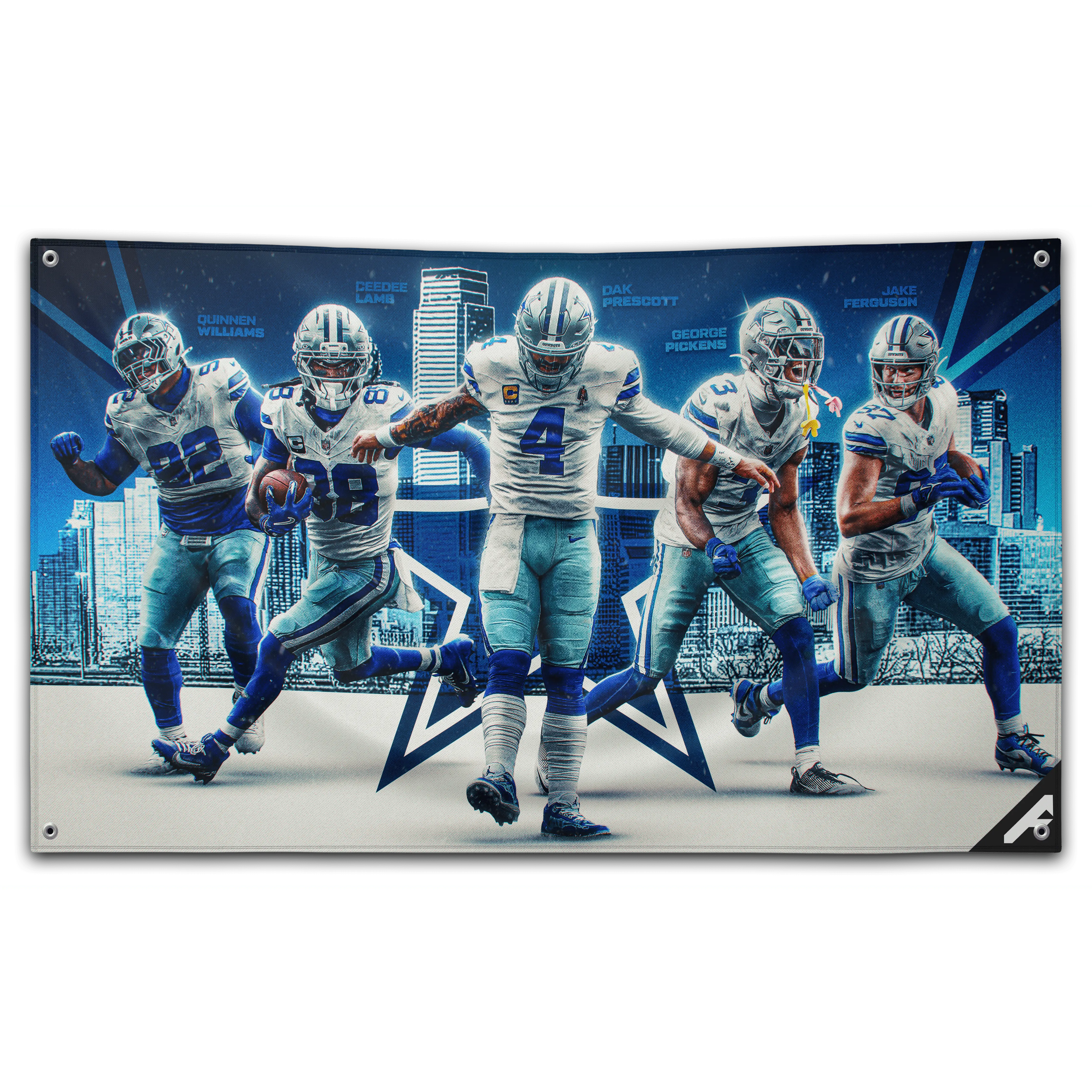 40x30 Customizable 2D Flat Dallas Cowboys Football Players City Skyline Star Logo Sports Backdrop Banner, Machine Washable Anti-Fading Easy-To-Install Home Decor for Fan Cave Dorm Room, Quick Delivery, 40\X30\