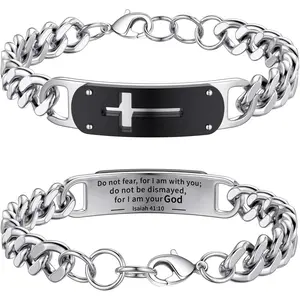 ZZHS Cross Bracelet for Men Boys, Stainless Steel Cuban Cross Chain Link Bracelets Bible Verse Christian Cool Jewelry Graduation Gifts for Kids Teen Boy 7.5-8.5 Inches