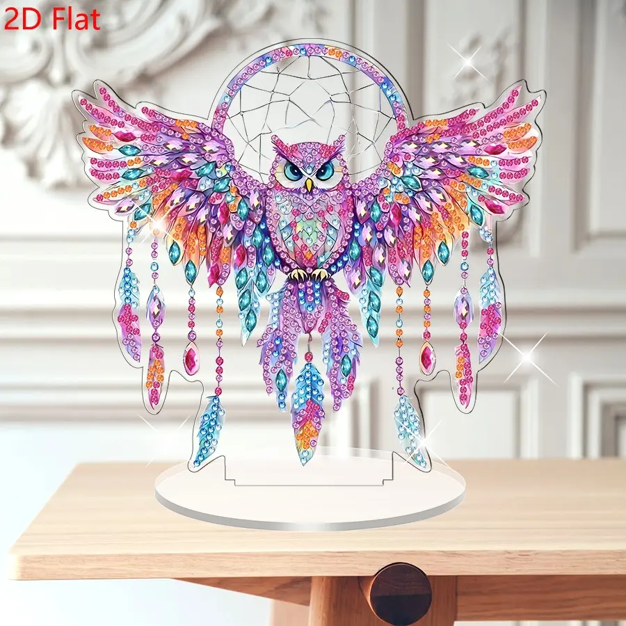 2D Flat -1PC Eagle Dream Catcher Pattern Diamond Painting Desktop Ornaments, 5D DIY irregular shape diamond inlay painting ornaments, acrylic decorative crafts, Artistic, suitable for home desktop art, Handmade Gifts for the holidays