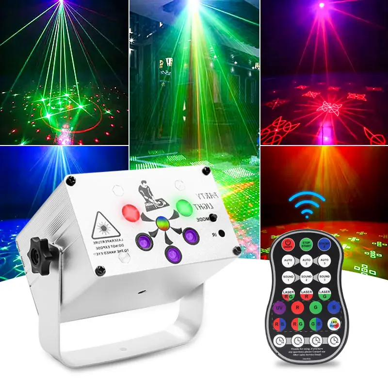 DJ Disco Stage Party Lights, LED Sound Activated Laser Light RGB Flash Strobe Projector with Remote Control for Christmas Halloween Decorations Karaoke Pub KTV Bar Dance Gift Birthday Wedding