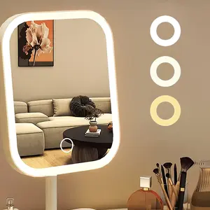 LED Makeup Mirror, Mirror with Lights, with 3 Lighting Modes, Touch Control, Rechargeable, Foldable & Portable Vanity Mirror, Polished Glass Compact Dressing Mirror for Dorms, Vanity Desk & Travel, Dorm Room Essentials