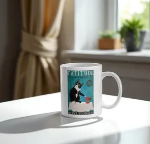 Personalized Retro Cat Coffee Mug-Funny Catitude Design-Gift for Pet Lovers-Cat Mom Gift-Birthday Gift 11 oz